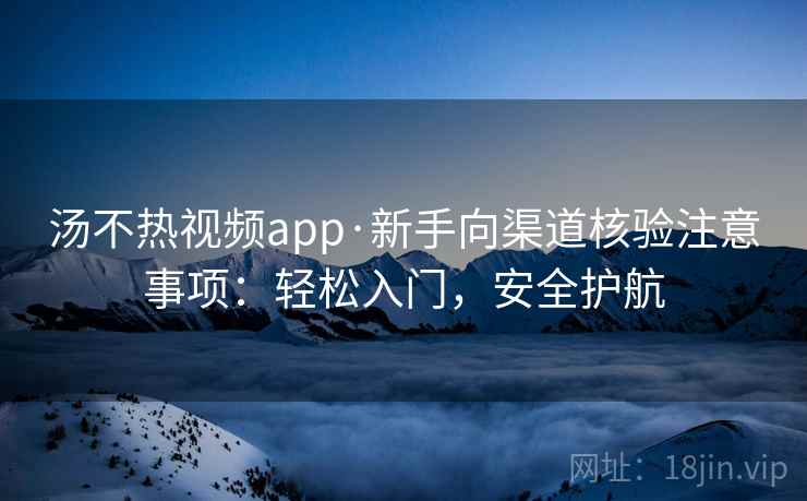 汤不热视频app·新手向渠道核验注意事项：轻松入门，安全护航